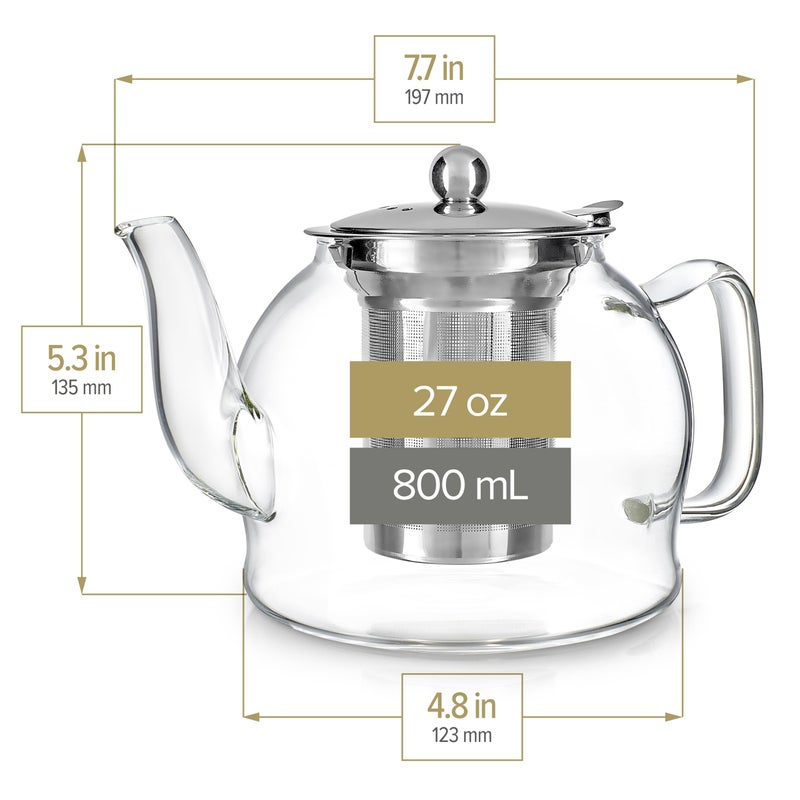 Teabloom Dublin Glass Teapot â€“ Premium Borosilicate Glass with Removable Stainless Infuser â€“ Stovetop Safe â€“ Ideal for Loose Leaf Tea â€“ Tea for Two â€“ 27 oz. / 800 ml (2-3 Cups) - Image 5